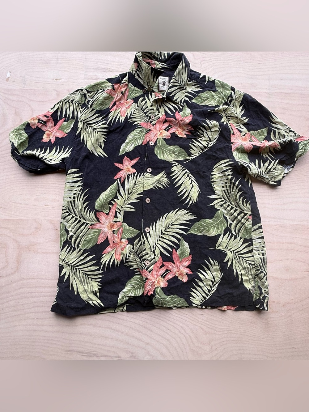 Jamaica Jaxx Black Tropical Hawaiian Floral Button Up Short Sleeve Shirt Mens XL